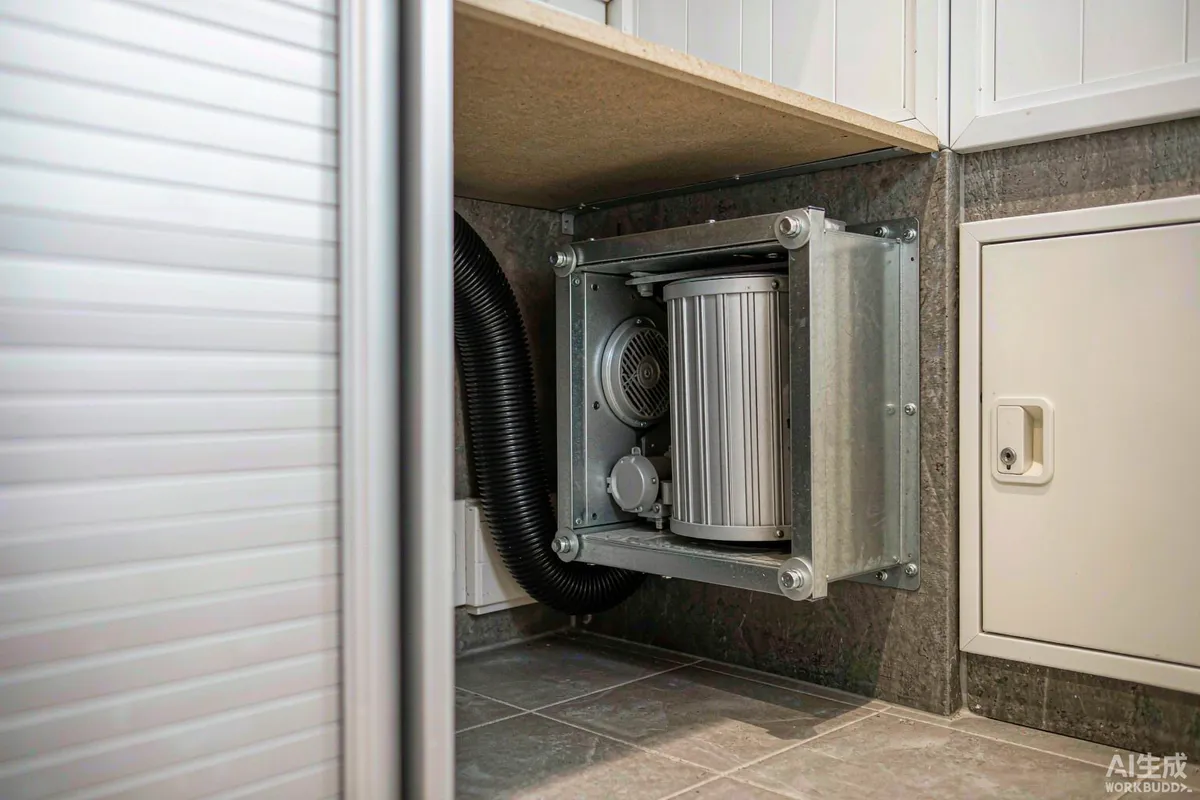 Compact mechanical ventilation unit with a filter cartridge mounted in a utility cupboard of a capsule home