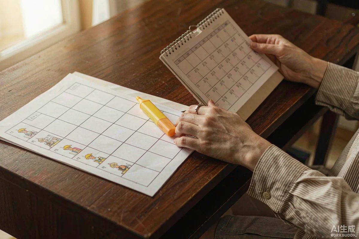 Printed cancellation policy grid with a wall calendar and highlighter on an operator's desk