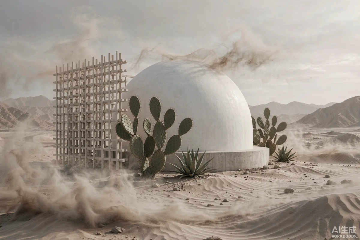 Low permeable windbreak screen and desert planting on the windward side of a capsule home