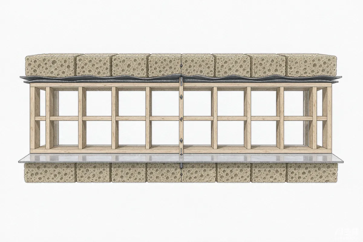 Illustrative cross-section of an insulated capsule home wall showing layers