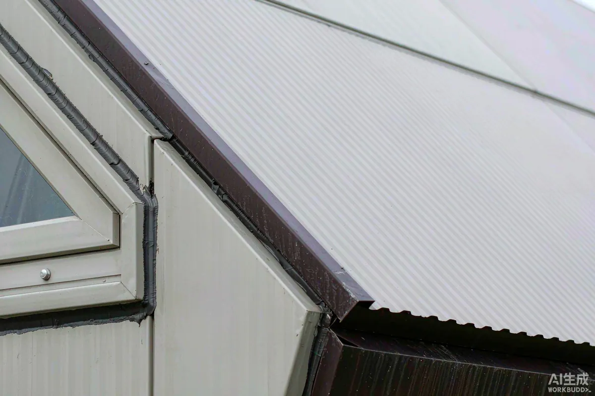Close-up of a sealed window frame and weatherproof joint detail on a capsule home panel