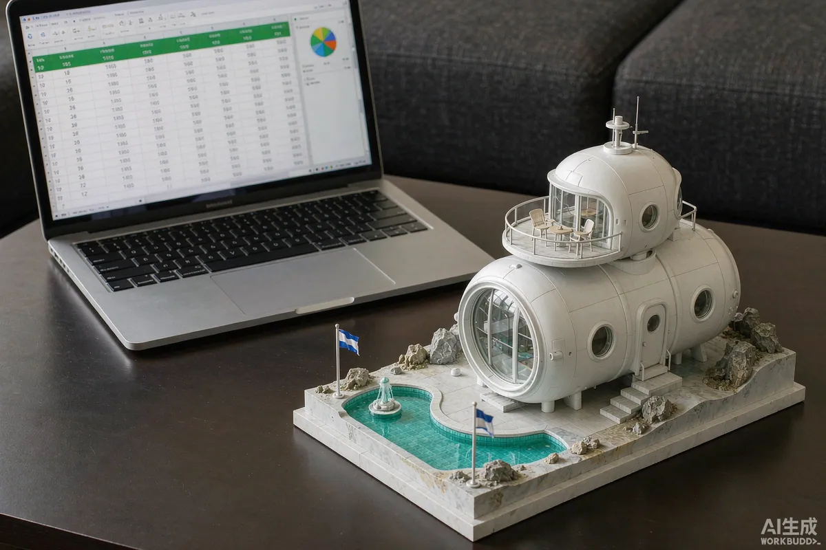 Supplier quotation spreadsheet open on a laptop beside a scale model of a space capsule home