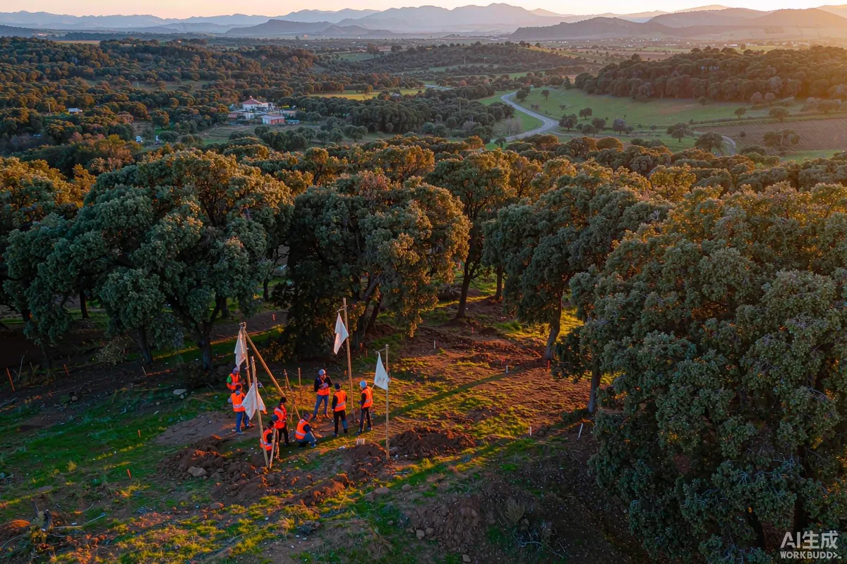 Aerial view of a wooded rural plot surveyed for a prefab capsule home site with a valley beyond