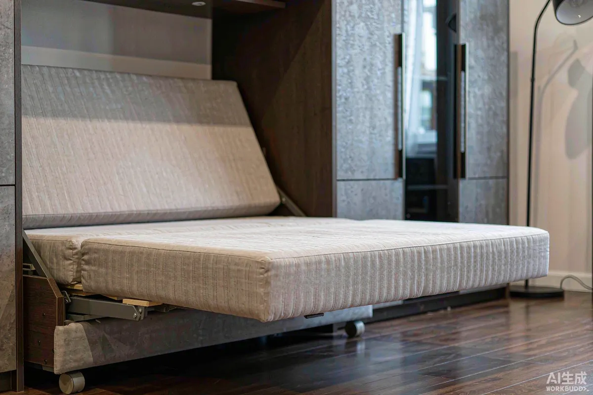 Sofa bed being folded out in a small capsule home living area