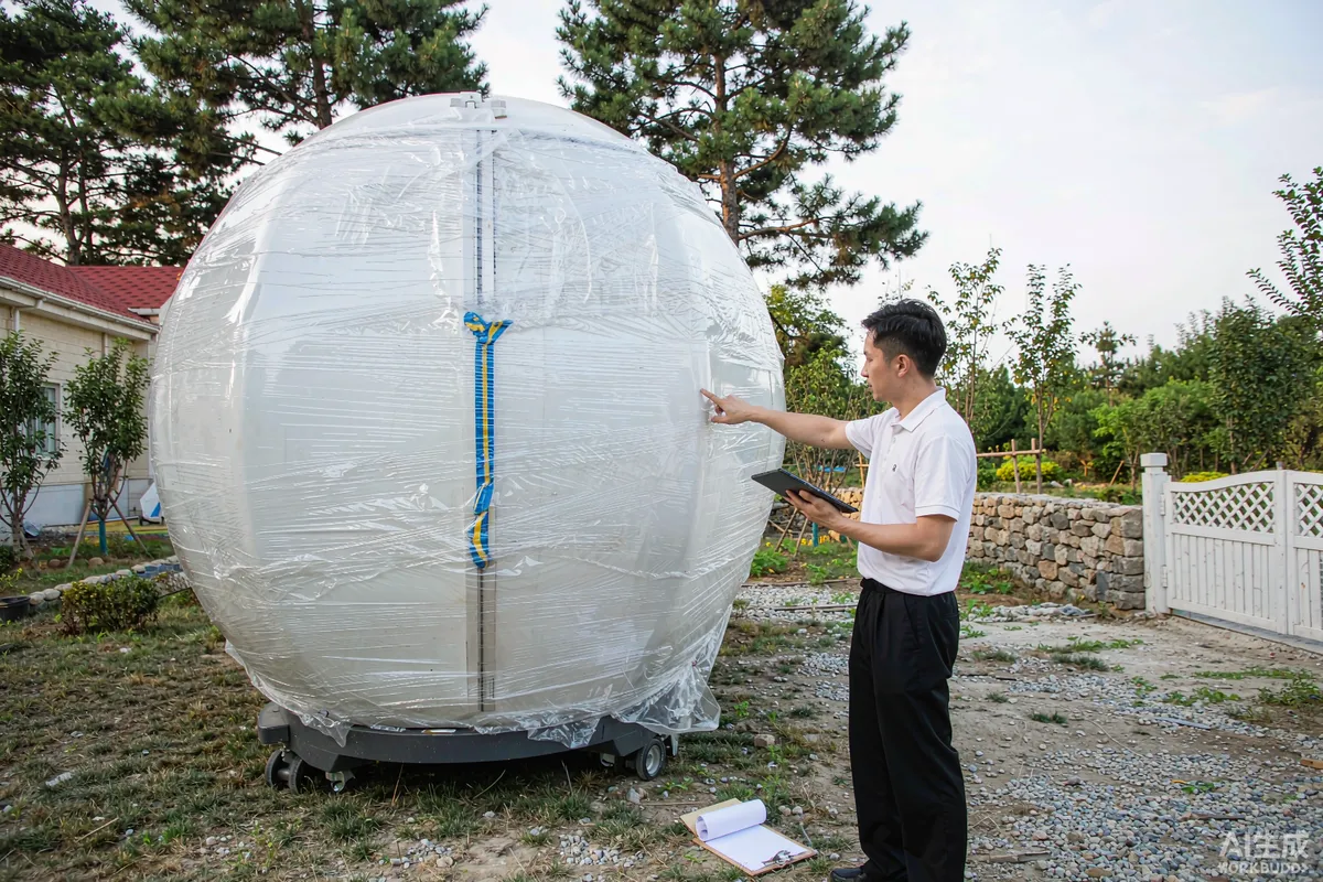 Site manager with a tablet logging snagging items beside a newly installed capsule home