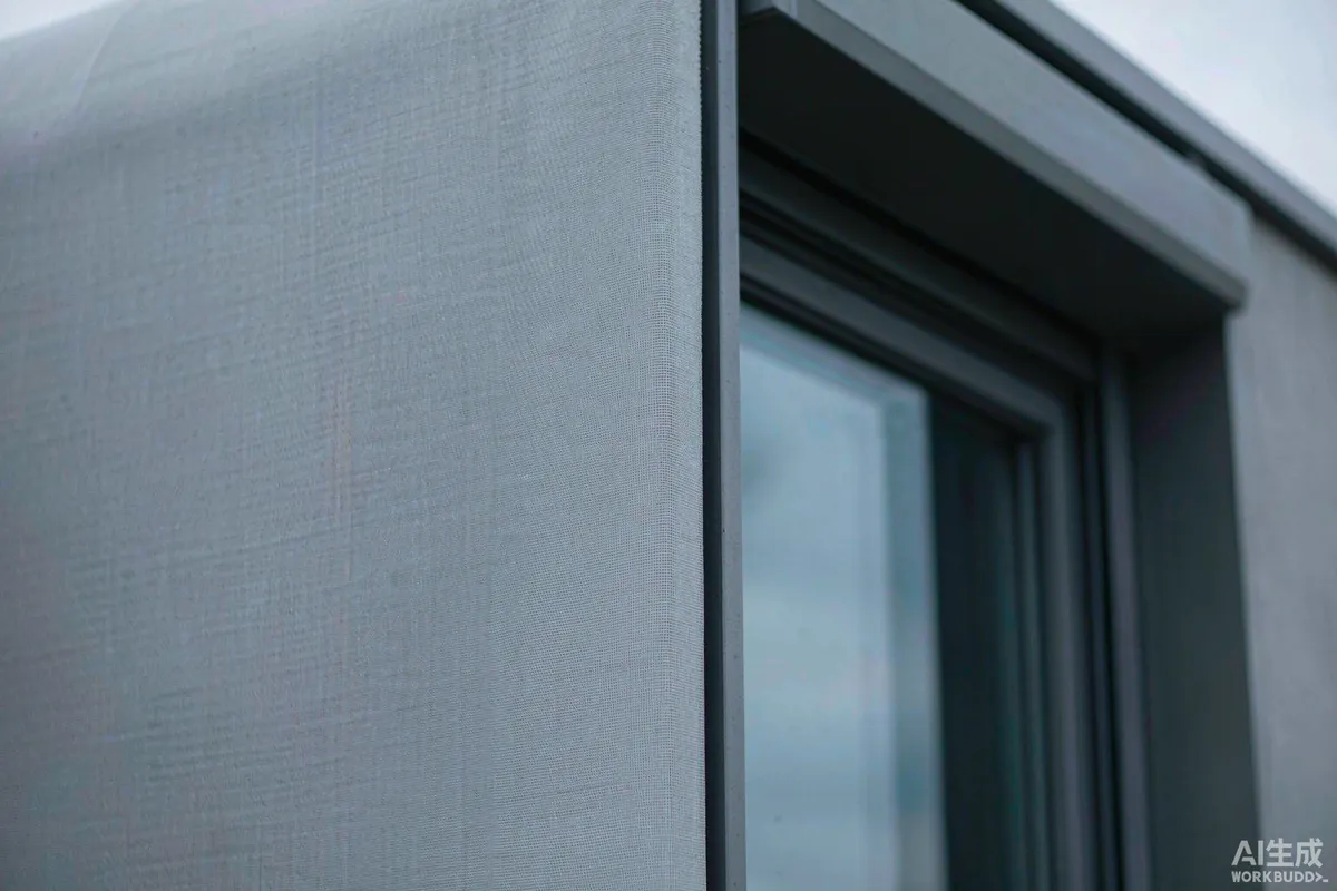 Close-up of the insulated wall panel edge and window reveal of a prefab capsule home