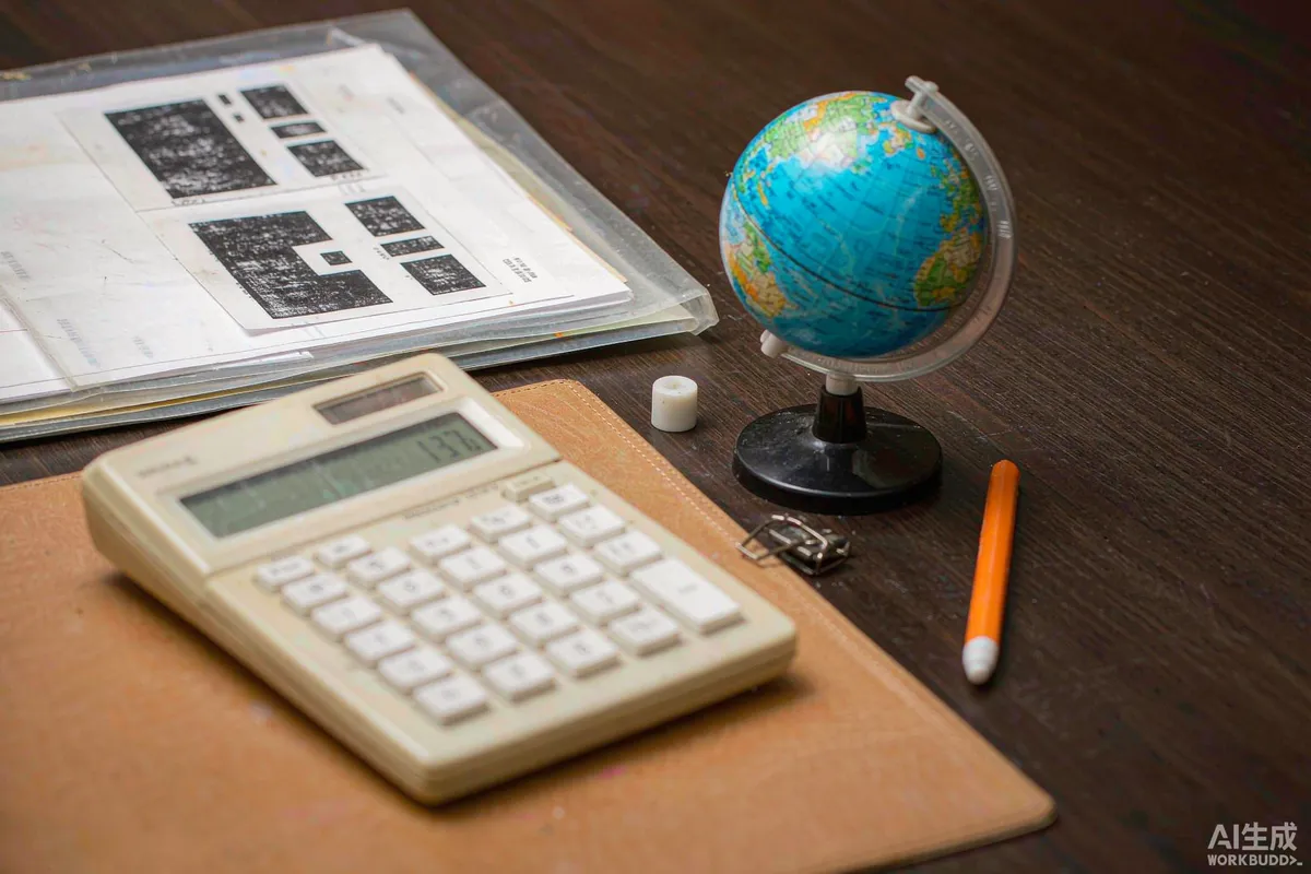 Customs desk with stamped import documents, a calculator and a small globe
