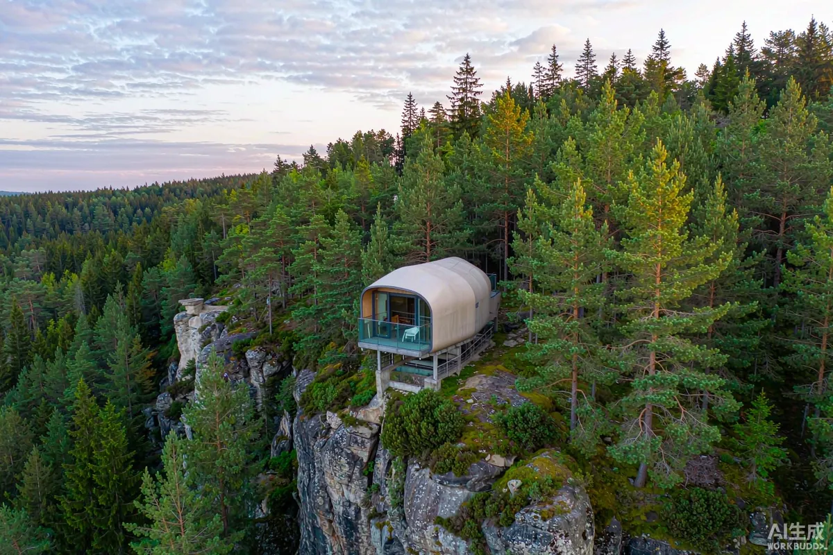 Capsule unit on a highland terraced slope with pine forest in Vietnam