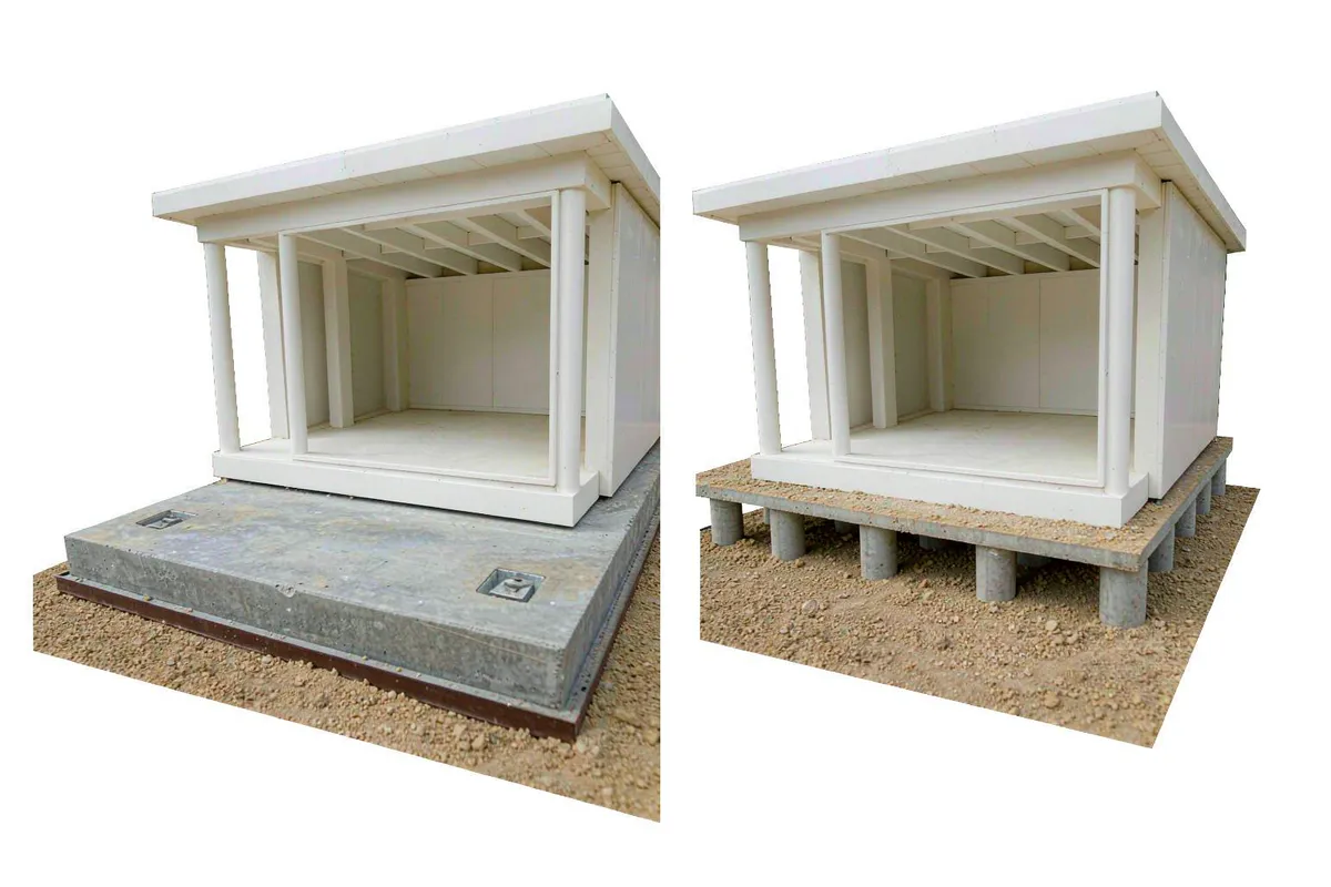 Modern metal capsule dwelling with curved glazed front on a gravel site