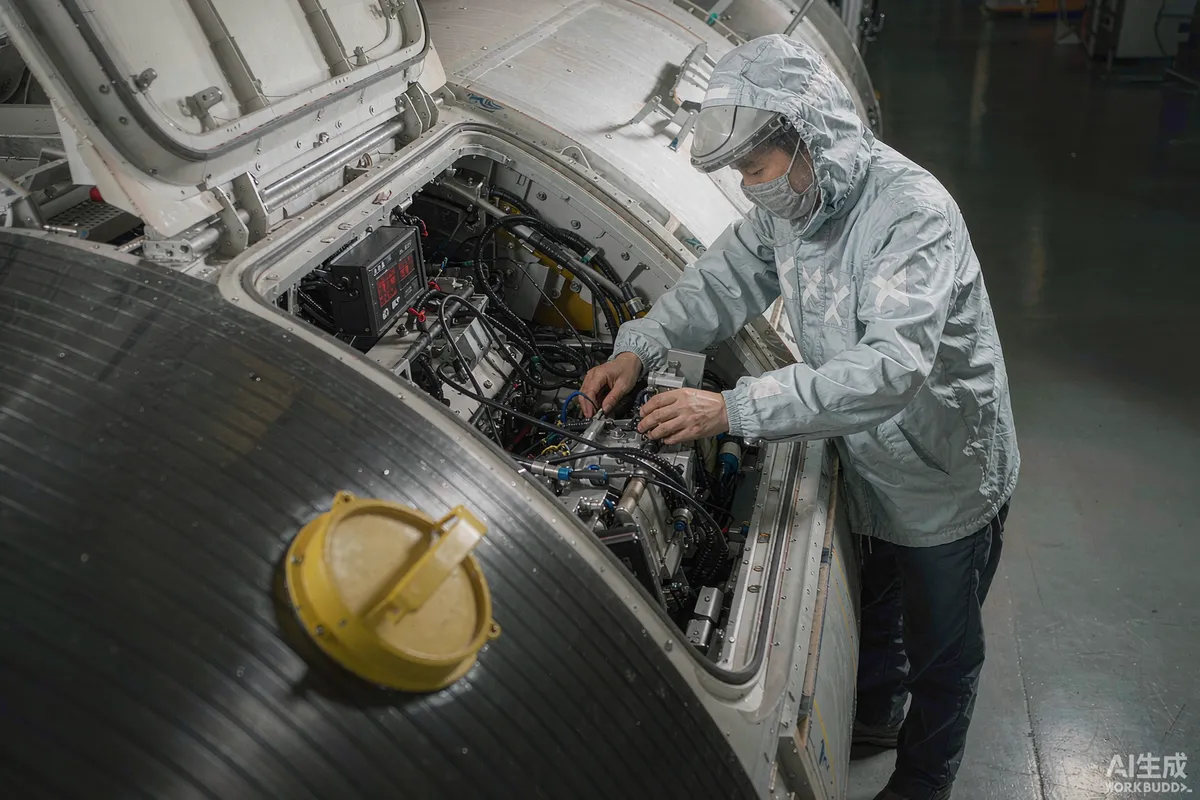 Quality inspection of a finished capsule interior with a technician checking fixtures