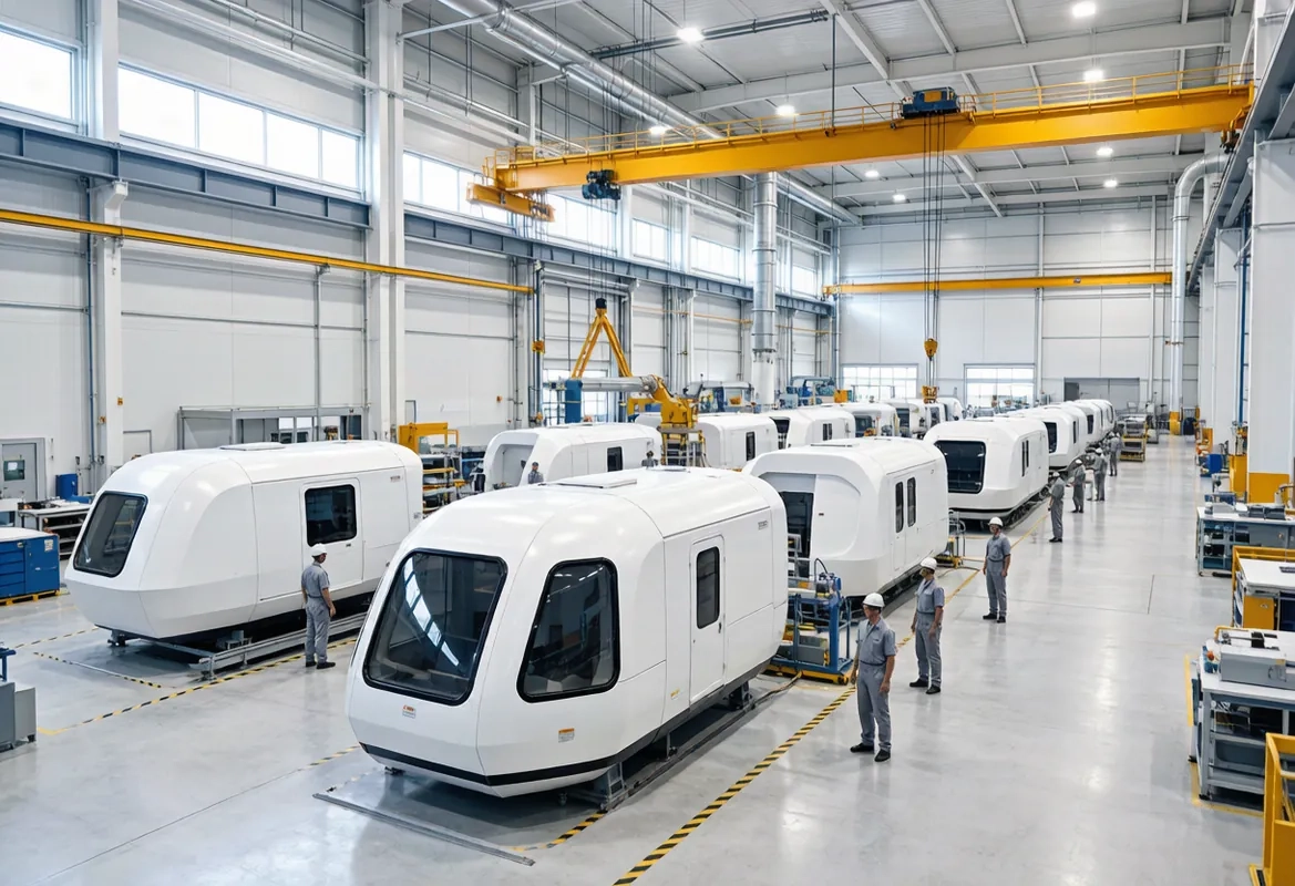 Space capsule shells in the assembly line
